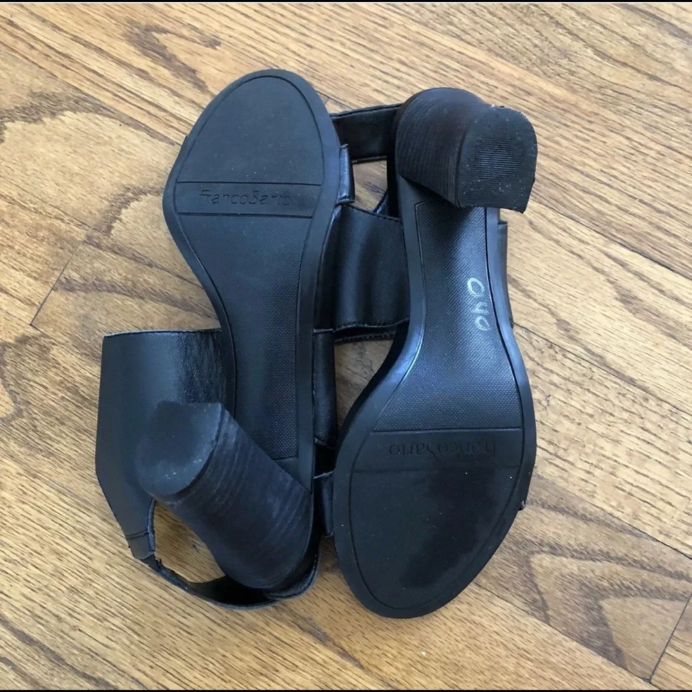 Franco Sarto Deuce Black Leather Heeled Sandals Women’s size US 8 EU 38